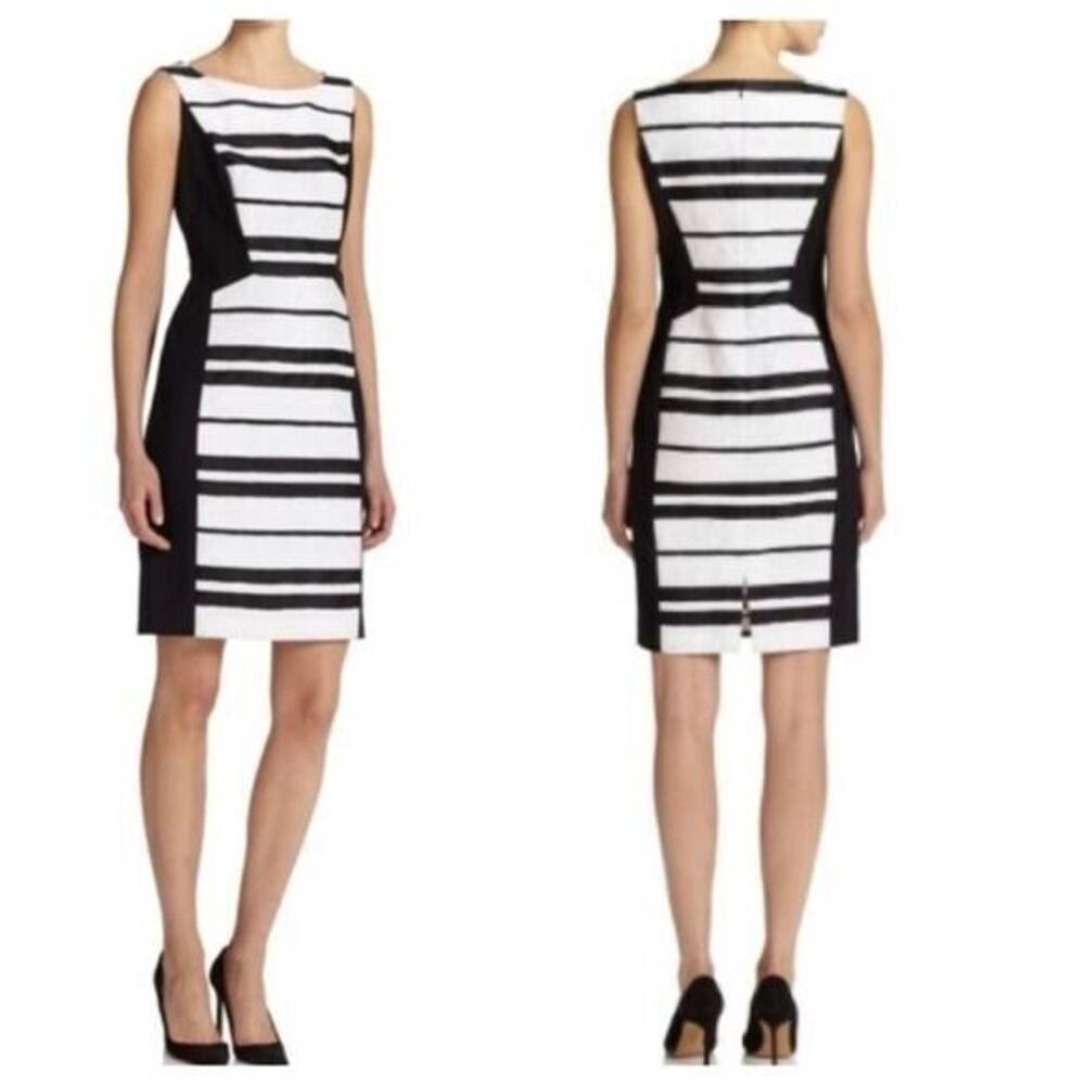 Lafayette 148 Kimberly Black/White Sheath Dress NEW Women Sz 8  Stretch Career